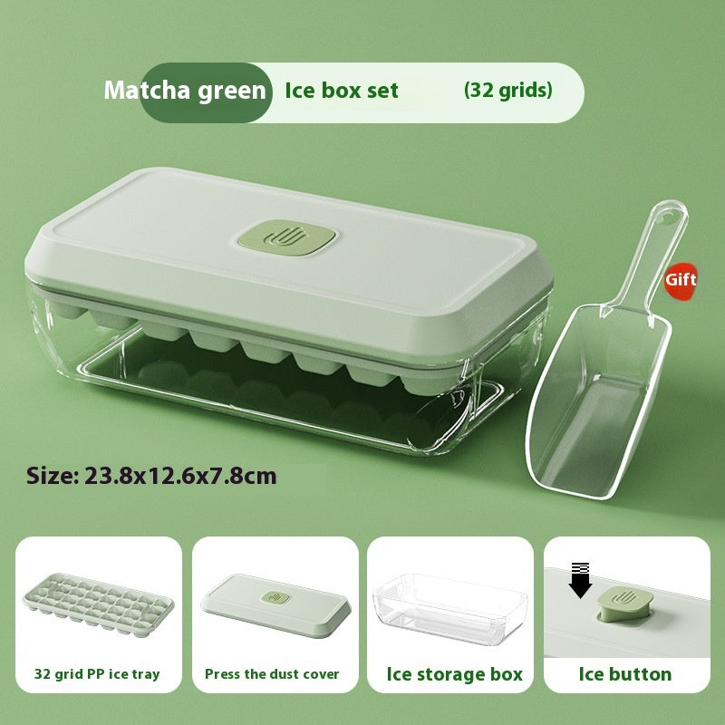 32 Bölmeli Silikon Buz Küpü Kalıbı – Kapaklı, Kürekli, Depolama Kutulu, Tek Tıkla Çıkarma Özellikli Buz Yapıcı