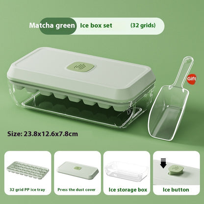 32 Bölmeli Silikon Buz Küpü Kalıbı – Kapaklı, Kürekli, Depolama Kutulu, Tek Tıkla Çıkarma Özellikli Buz Yapıcı
