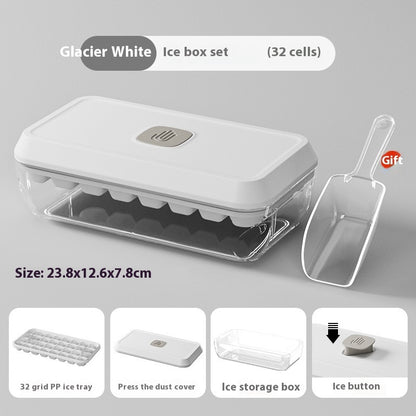 32 Bölmeli Silikon Buz Küpü Kalıbı – Kapaklı, Kürekli, Depolama Kutulu, Tek Tıkla Çıkarma Özellikli Buz Yapıcı